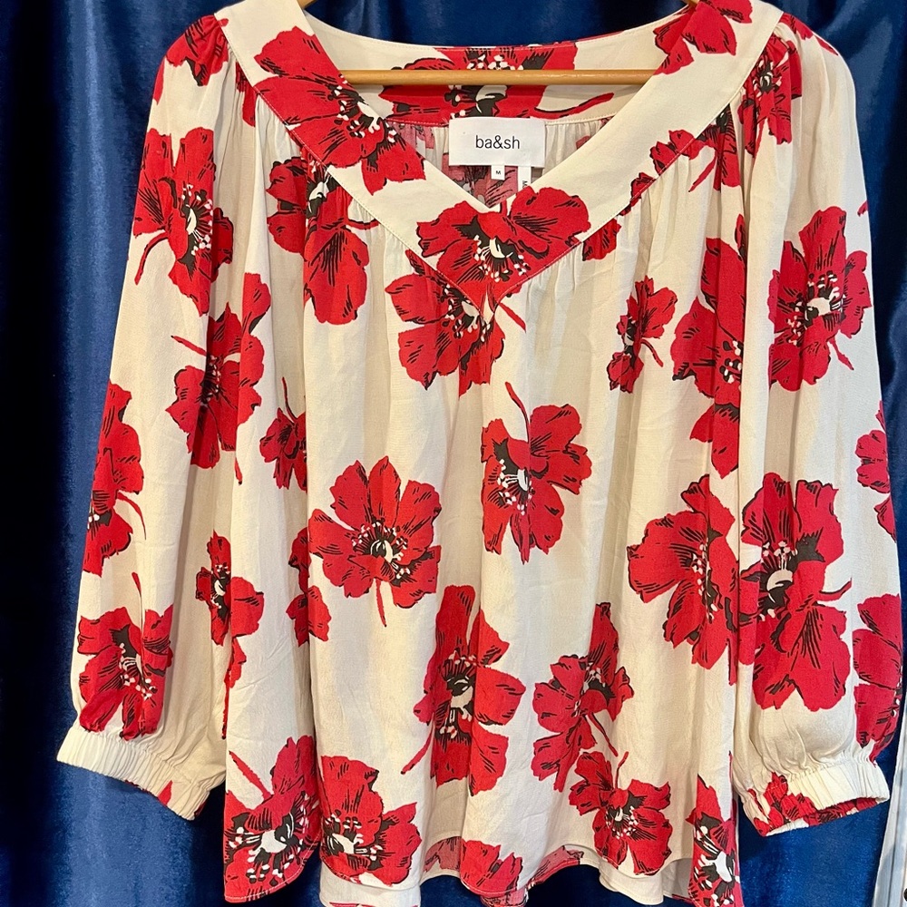 ba&sh Red Floral Cream Blouse